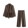 Marca Z Comercio Exterior Transfronterizo En Stock Estilo Europeo y Americano Ropa para Mujer Temporada Primavera 2026 Blazer Recto con Cinturón + Pantalones Rectos