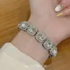 Pulsera Cuadrada Geométrica de Diamantes Completos de Alta Resistencia Nueva Lujo Ligero Transfronteriza Moda Nicho Hip-Hop de Gama Alta Pulsera para Hombre