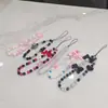 Cadena para teléfono móvil con cuentas de niña linda, cordón, flor acrílica, lazo, corazón con cuentas, funda de teléfono, adornos de cuentas de colores