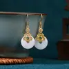 Pendientes de Plata 925 con Cierre de Mariposa, Nuevos Pendientes Estilo Chino Imitación Jade Hetian Hebilla de Paz, Clavos para Orejas Estilo Palacio, Ganchos para Orejas para Mujer Cheongsam Hanfu