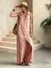 Vestido cruzado sin mangas para mujer con tapeta frontal, de un solo botón, corte holgado, largo, vestido camisa con abertura, vestido largo de estilo casual