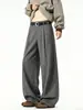 Nuevos pantalones casuales plisados y fluidos de estilo americano, de corte holgado y pierna recta o ancha, modernos para otoño de 2026, pantalones de vestir negros para hombre
