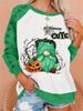 2024 Amazon Transfronteiriço Natal Top Feminino Europeu e Americano Estampado Costura Gola Redonda Manga Longa Camiseta para Mulheres