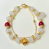 Novo Bracelete Dupla Camada de Lótus Feminino Chinês Imitação de Jade Pulseira Presente de Aniversário Dia dos Namorados Chinês para Esposa e Mãe Presente para Mulheres