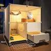 Gaiola para Gatos Ninho de Gato Inverno Quente com Banheiro Integrado Casa para Gatos de Interior Casa de Dois Andares Espaço Livre Extra Grande Armário para Gatos