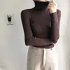 Camisa básica feminina de gola alta, estilo coreano, novo suéter de malha de manga comprida para outono e inverno, blusa interna pullover preta slim fit