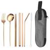 Acero Inoxidable 304 Vajilla Conveniente Set de Pajita Tenedor Cuchara Palillos Viaje al Aire Libre Set de Siete Piezas Amazon Venta Caliente