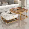 Mesa de Centro de Luxo Leve para Sala de Estar, Estilo Moderno Minimalista para Apartamentos Pequenos, Conjunto Tendência de Mesa de Centro Quadrada de Vidro e Laje de Pedra e Rack de TV