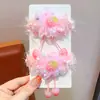 Diadema de flor de malla floral para niñas con colgante de cereza fresca, banda elástica para el peinado de moños dobles de bebé, accesorio para el cabello versátil y dulce