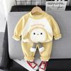 Ropa para niños de otoño e invierno 2024, nueva y atractiva, suéter de dibujos animados con forro polar para bebés de estilo coreano, conjunto de dos piezas