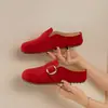 Baotou Novo Mula Outono 2026 Roupa Externa Sandálias de Solado Grosso Chinelos Slip-on Meio Chinelo Pessoa Preguiçosa Aumento de Altura Interna Vermelho