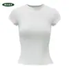 Camiseta Slim de Cor Sólida com Gola Redonda para Verão Feminina Estilo Spicy Girl Americana Camada Base Justa Top Casual Esportivo de Manga Curta