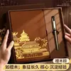 Caixa de presente de caderno estilo chinês Caderno A5, bloco de notas, livro de registro de reuniões, prêmio para estudantes, presente escolar, conjunto de caderno e caneta