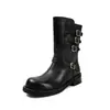 Moda Femenina Estilo Motociclista 2026 Otoño/Invierno Nuevas Botas Cortas de Punta Redonda con Tacón Grueso de Tacón Medio Botas de Moda Patchwork