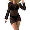 2026 Novo Biquíni Sexy de Renda Mesh Europeu e Americano Robe de Praia Vestido de Renda Saia de Mesh Traje de Banho Longo para Mulheres