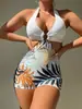 Maiô Peça Única Novo Estilo Europeu e Americano para Mulheres, Decote Halter Sexy, Costas Nuas, Modelagem Justa, Estampado, Moda Praia para Exportação da Amazon