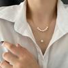 Collar de perlas naturales, nuevo, combinable con todo, de moda, sencillo, de doble capa, de acero de titanio y cadena de clavícula, de una sola perla, joyería de moda para mujer