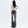 Jeans Acampanados Negros y Grises de Estilo High Street Americano para Mujer, Nuevos Pantalones Elásticos Ajustados Bootcut de Cintura Baja para Otoño e Invierno