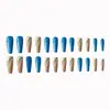 Manicure Artística Popular Europeia e Americana com Curva Azul e Marrom, Unhas Vestíveis de Estilo de Moda Personalizado, 24 Peças de Adesivos de Unhas Postiças