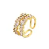 Anillo Doble Capa Ajustable Forma de C con Circonita Completa, Diseño Exquisito de Nicho para Mujer, Lujo Ligero, Elegante, Sencillo, Versátil Joyería de Mano