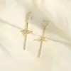 Brincos de Argola com Cruz Cravejada de Diamantes Estilo Ins Feminino Nicho Simples Liga de Zinco Brincos de Laço Vintage Tendência