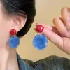 Pendientes Circulares Azul Nebuloso Estilo Hong Kong para Mujer, Nuevos Pendientes Blancos Super Retro Estilo Chino, Pendientes Exagerados de Diseño de Nicho