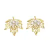 ¡Hoja de Arce Original! Pendientes Nuevos Pendientes Diseño de Nicho Ins Chapado Grueso Oro Real de 18K Circonita Micro-pavimentada Aguja de Plata S925