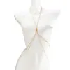 Cadena para el cuerpo de bikini de playa europea y americana sexy con diamantes de imitación y borlas multicapa, cadena de pecho de cuello halter de moda, cadena de cintura integrada