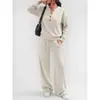2026 Ropa de mujer transfronteriza europea y americana otoño e invierno nueva moda top holgado de manga larga y pantalones de pierna ancha conjunto deportivo casual de dos piezas