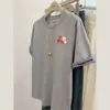 Camiseta Casual de Manga Curta com Bordado Versátil Estilo Coreano de Verão, Corte Solto que Emagrece, Tamanho Grande, Gola Redonda, Painéis