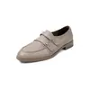 Mocasines de Cuero Lavado Estilo Británico 2026 Primavera Zapatos de Cuero de Tacón Bajo para el Trabajo con Hebilla Zapatos Individuales de Cuero Genuino para Mujer