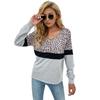 Bai Fen Zhi Yi Comercio Transfronterizo de Amazon Ropa Casual para Mujer Otoño Temprano Estampado de Leopardo Patchwork Camisa Básica de Manga Larga