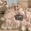 Conjunto de quatro peças em veludo de leite coração de menina grau A, capa de edredom de flanela com renda, lençol de cama, fleece de coral, roupa de cama quente para outono e inverno, 1,8 metros
