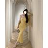 Vestido Sexy de Verão para Emagrecimento da Cintura de Menina, Amarelo, Sem Mangas, Cobre o Quadril, com Suspensório, Cardigã de Proteção Solar para Mulheres, Conjunto de Duas Peças