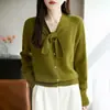 Cárdigan de Punto con Lazo de Moda Chic 2026, Nuevo Elegante Ajustado de Manga Larga Versátil Reductor de Edad para Mujer