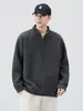 Sudadera Gris Pesada para Hombre Hombres 2026 Nuevo Otoño Casual Media Cremallera Manga Larga Texturizada Top Capa Base