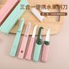 Cuchillo de fruta de doble cabeza de acero inoxidable tres en uno, cuchillo de cocina portátil para el hogar, pelador de melones y frutas, cuchillo para frutas y verduras, venta al por mayor