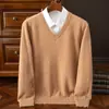 Nuevo Suéter de Lana Australiana de Cuello Redondo para Hombre de Primavera y Otoño Top Casual Camiseta Base de Color Sólido Suéter de Punto Versátil para Hombre