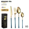 Novo Conjunto de Talheres de Aço Inoxidável Amazon para Mesa Ocidental 24 Peças para 6 Pessoas Faca, Garfo e Colher para Bife