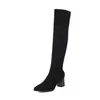 Botas elásticas ligeras 34-43 otoño e invierno para mujer, punta fina, caña alta, gamuza, transfronterizas, talla grande, tacón alto, botas para mujer