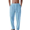 Pantalones Deportivos Casuales para Hombre de Algodón y Lino Transpirables Moda Tendencia Color Sólido Simples Delgados Pantalones de Playa