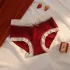 Ropa interior roja para mujer en su año zodiacal, estilo de cintura media, amigable con la piel, transpirable, entrepierna antibacteriana de grafeno, bragas con lazo de encaje