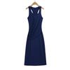 Q137-25 primavera nuevo estilo europeo y americano costuras plisado cintura figura U cuello sin mangas chaleco falda vestido