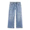 Primavera de 2026 Novo Estilo Moda Europeia e Americana Versátil Cintura Alta Emagrecedor Perna Reta Rasgado Jeans 0695012