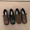 Sapatos de Couro Macio de Solado Retrô para Mulheres, Sapatos Baixos Loafers para Primavera, Outono e Inverno, Sapatos Preguiçosos de Calçar Fácil, Sapatos Mary Jane de Corte Profundo