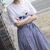 Nuevo Traje de Moda Coreana para Mujer de Verano 2018: Camiseta Estampada de Manga Corta + Falda de Longitud Media, Estilo Pequeño Fresco