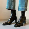 Botas finas de moda con punta cuadrada, botines de tacón alto para ir al trabajo, botas de moda, botas cortas elásticas adelgazantes de cuero suave, nuevo modelo 2026