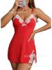 Lencería Sexy de Talla Grande Europea y Americana con Escote en V Profundo Push-Up con Lazo Abertura Lateral Camisola Ajustada Vestido de Noche Venta al por Mayor de Fábrica