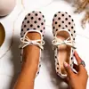 Zapatos Mary Jane de malla con lunares poco profundos de estilo suave para mujer, punta cuadrada con una sola tira y lazo, zapatos planos