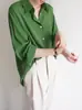Pintura al Óleo Textura Vertical Verde Hebilla de Metal Camisa Holgada de Manga Larga Pantalones Chic con Bolsillo de Solapa Ropa de Trabajo 24 Retro de Moda